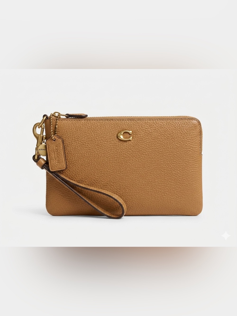 Coach Pebbled Leather Wristlet in Tan with Gold 'C' - Picture 1 of 6